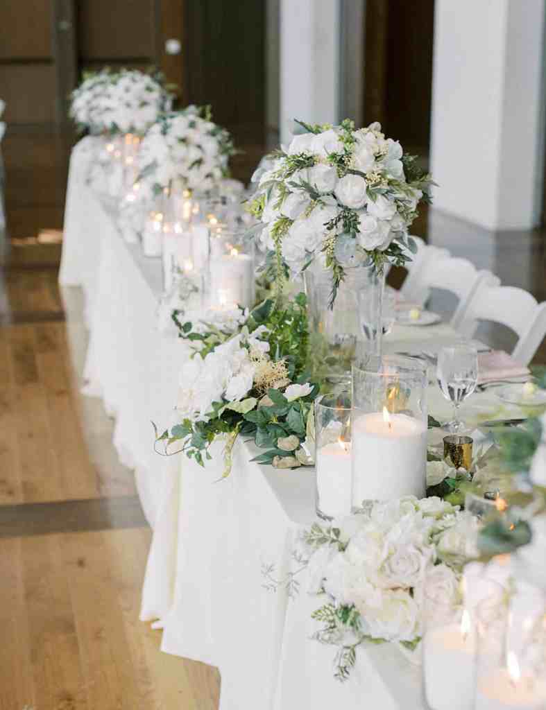 granulated wax sand candles glowing at Nashville wedding